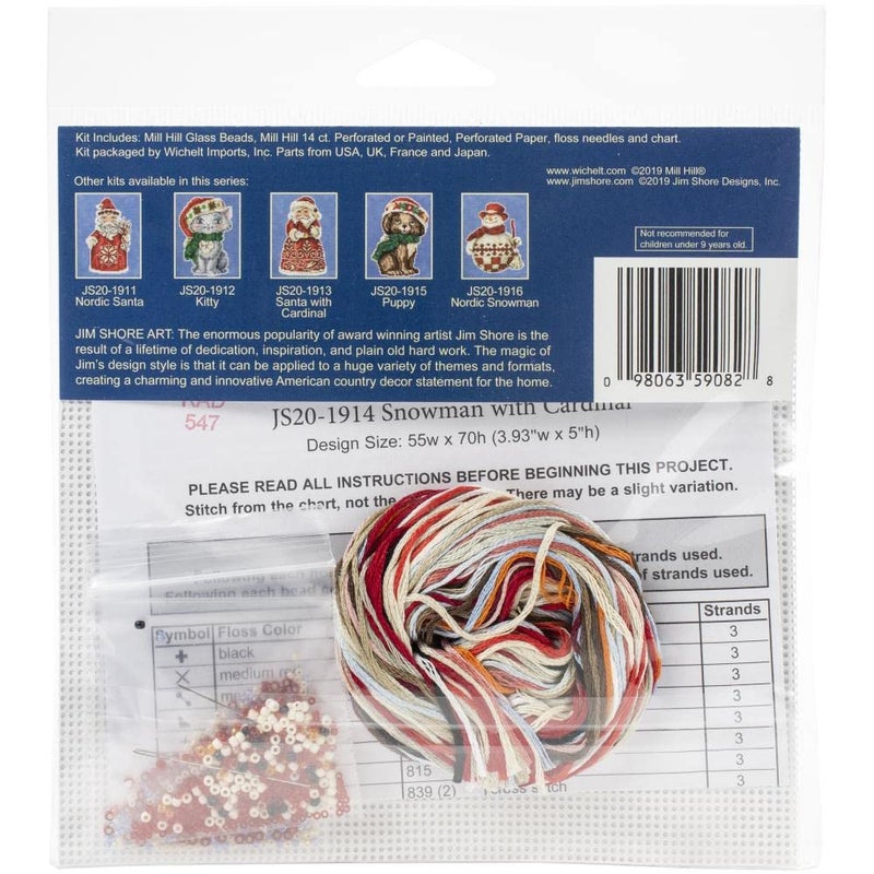 Mill Hill Snowman with Cardinal Counted Cross Stitch Ornament Kit Mill Hill 2019 Jim Shore JS201914 - Image 3